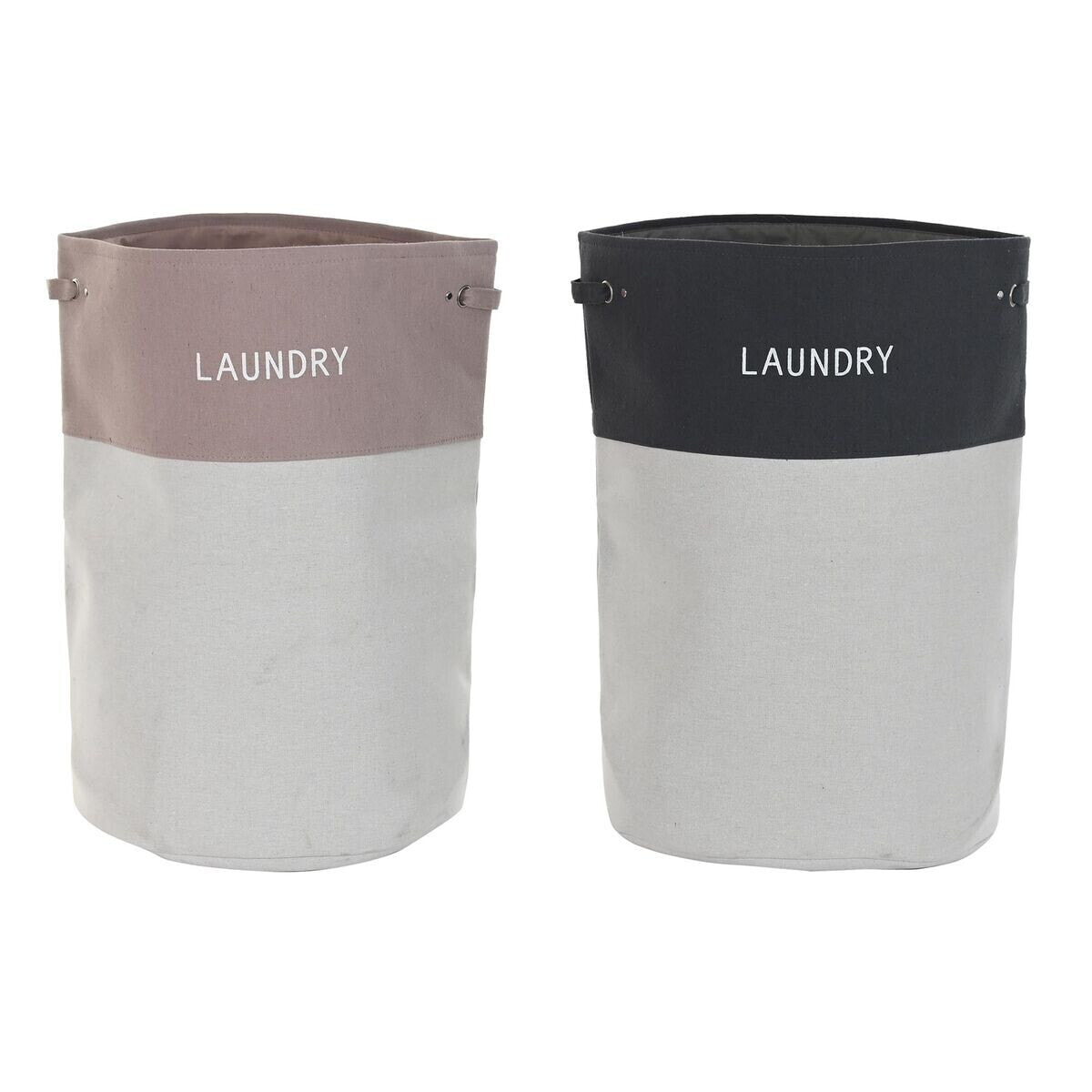 Laundry basket DKD Home Decor Black Pink Grey 45 x 45 x 60 cm (2 Units)