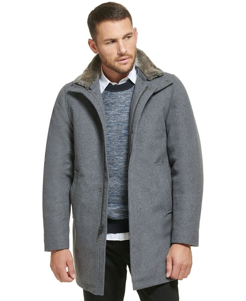 Calvin Klein men's Urban Walker Coat with Detachable Faux Rabbit Fur at Interior Collar