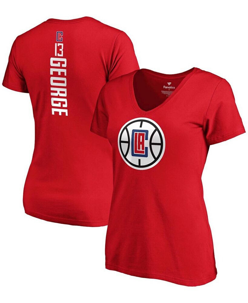 Fanatics women's Paul George Red LA Clippers Playmaker Logo Name Number V-Neck T-shirt