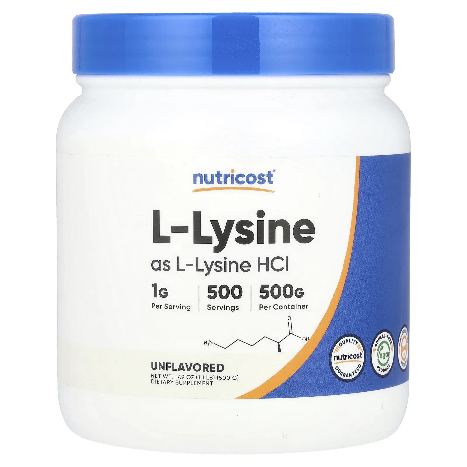 L-Lysine, Unflavored, 17.9 oz (500 g)