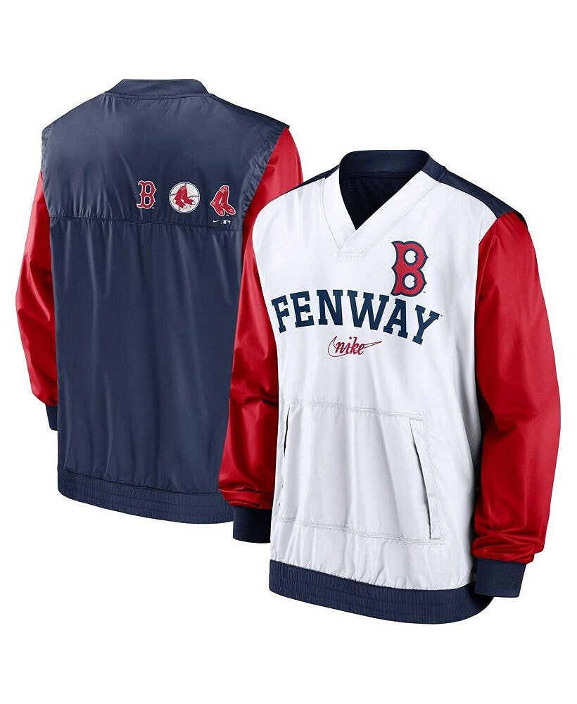 Nike men's White, Navy Boston Red Sox Rewind Warmup V-Neck Pullover Jacket