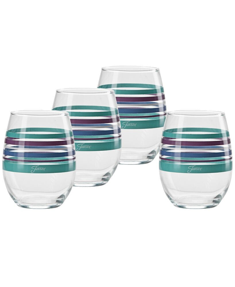 Fiesta coastal Stripes 15-Ounce Stem Less Wine Glass, Set of 4