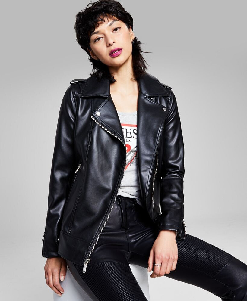 Guess faux leather moto cheap jacket women's