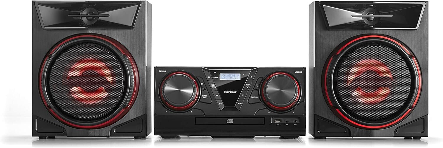 Karcher MC 5400D Compact System with CD Player - Bluetooth Stereo System - FM/DAB+ Radio with Station Memory - USB for MP3 Playback - 100 Watt RMS - Remote Control, Black