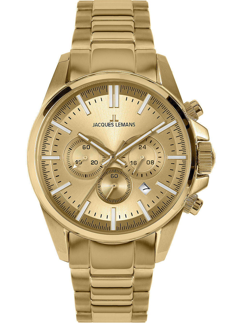 Мужские наручные часы с золотым браслетом  Jacques Lemans 1-2119I Liverpool chronograph 44mm 10ATM