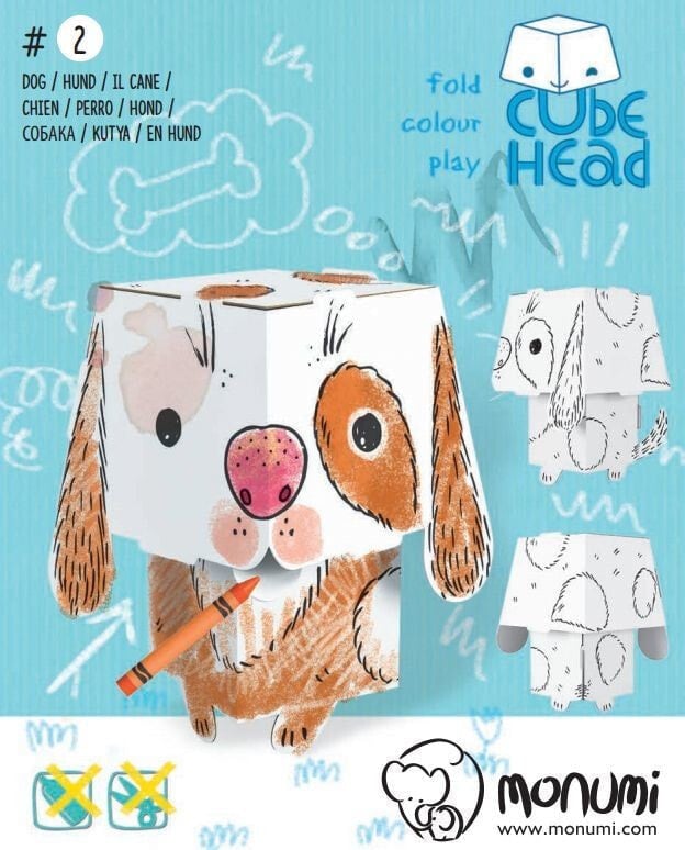 Раскраска для рисования Monumi Pies Cube Head Złóż I Pokoloruj