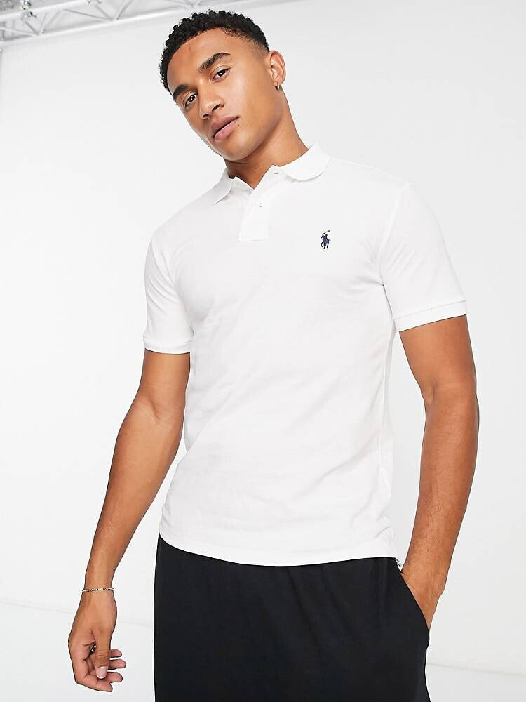 Polo Ralph Lauren – Eng geschnittenes Polohemd mit Logo in Weiß