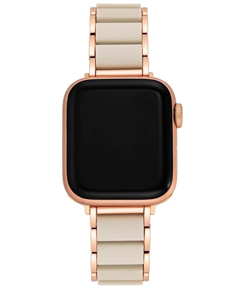 Anne Klein women's Rose Gold-Tone Alloy Bracelet with Cream Rubberized Center Links and Rose Gold-Tone Stainless Steel Adaptors Compatible with Apple Watch 42mm, 44mm, 45mm, Ultra 49mm