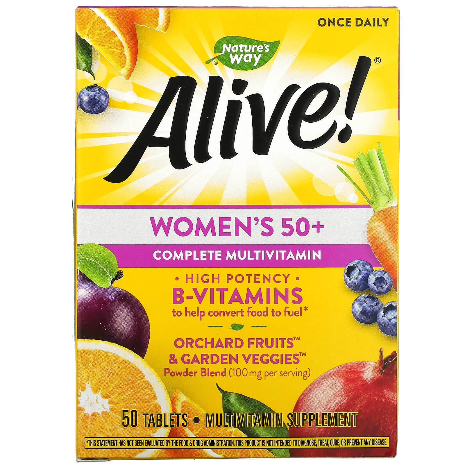 Натурес Вэй, Alive! полноценный мультивитаминный комплекс для женщин старше 50 лет, 50 таблеток
