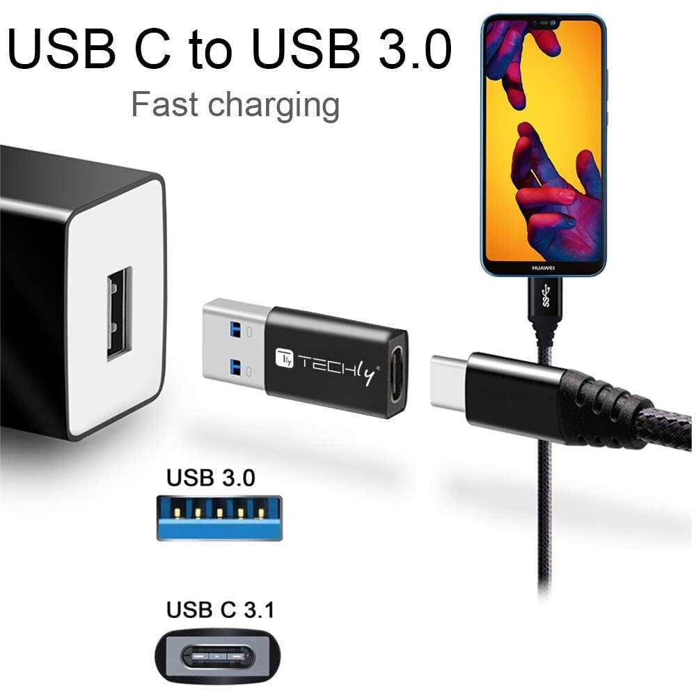 Techly Adapter USB-A M auf USB-C F, USB 3.0, schwarz - Adapter - Digital