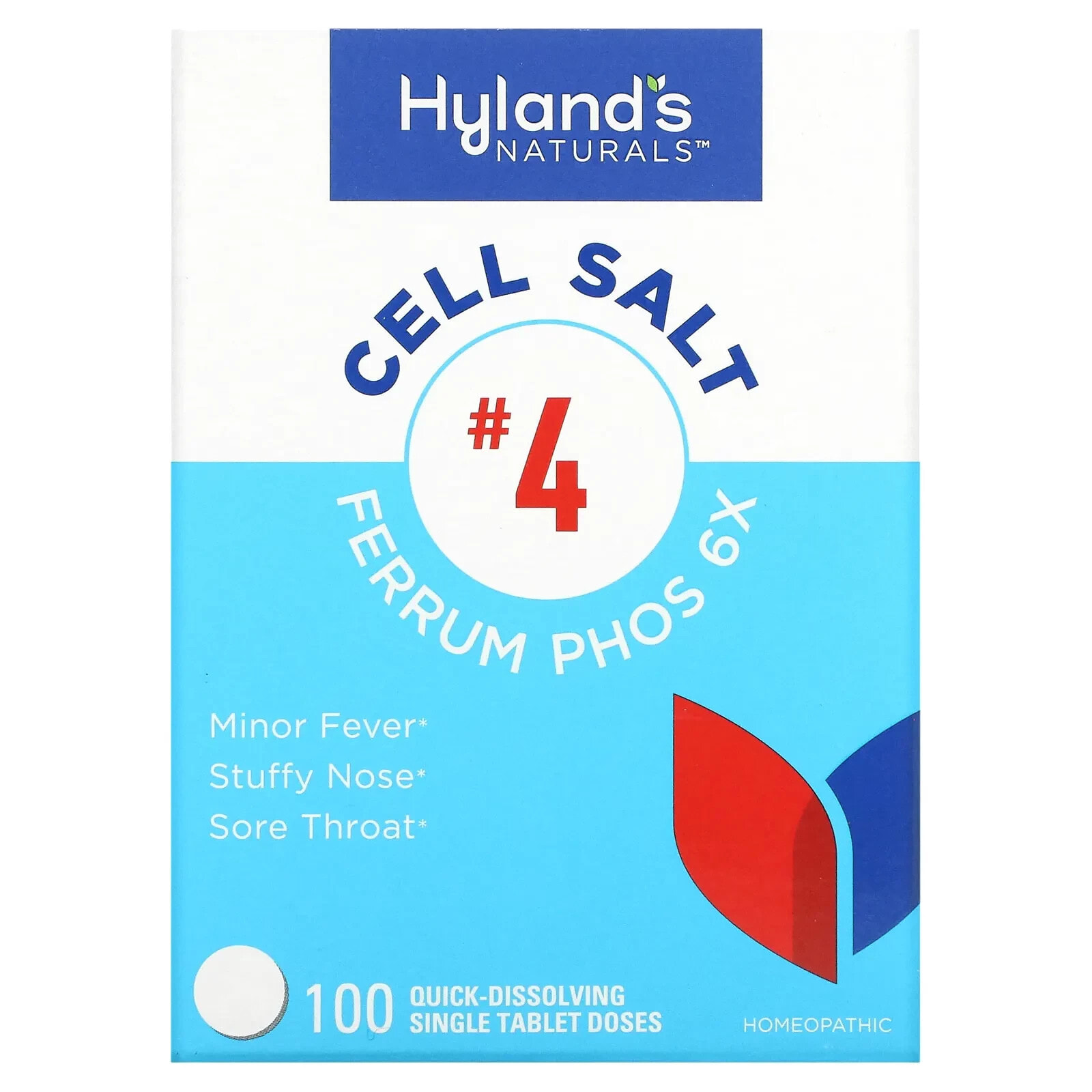 Cell Salt #4, Ferrum Phos 6X, 100 Quick-Dissolving Single Tablets