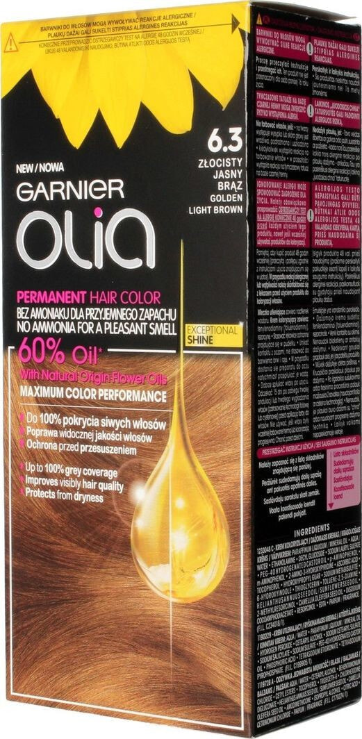 Garnier Olia Permanent Coloration Hair Color No. 6.3 Перманентная крем-краска для волос на масляной основе, оттенок золотой светло-коричневый