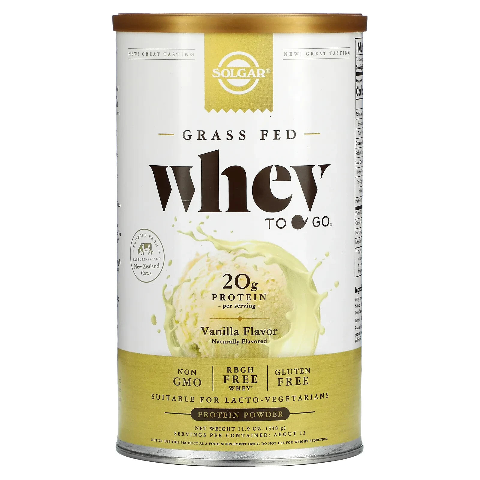 Grass Fed Whey To Go, Protein Powder, Vanilla, 11.9 oz (338 g)