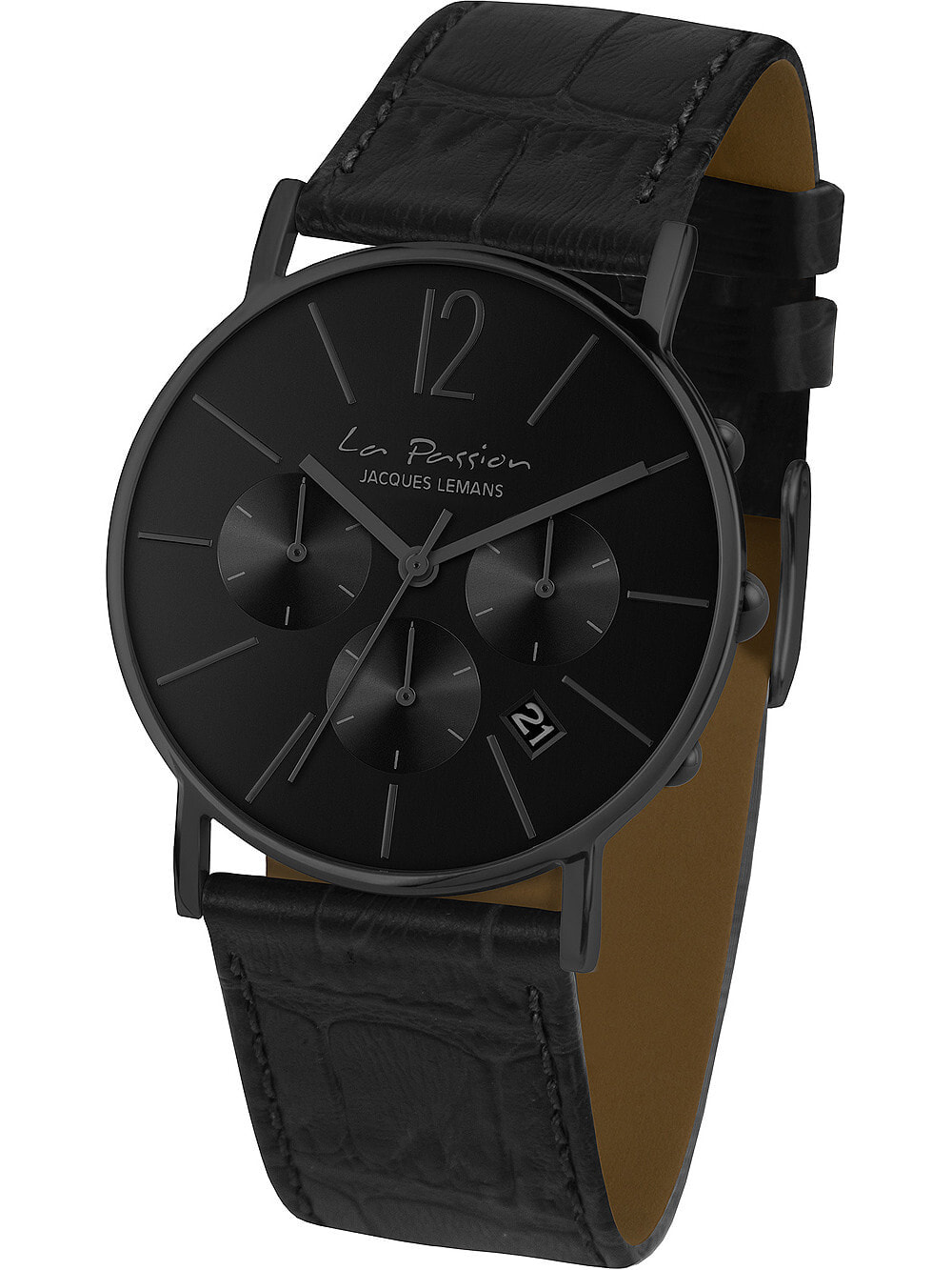 Женские наручные кварцевые часы Jacques Lemans хронограф, окошко с датой, кожаный ремешок.