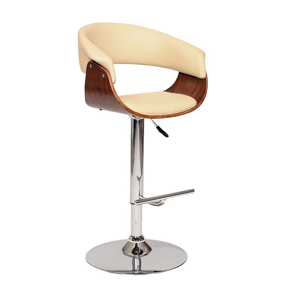 Armen Living paris Swivel Barstool In Cream PU/ Walnut Veneer and Chrome Base