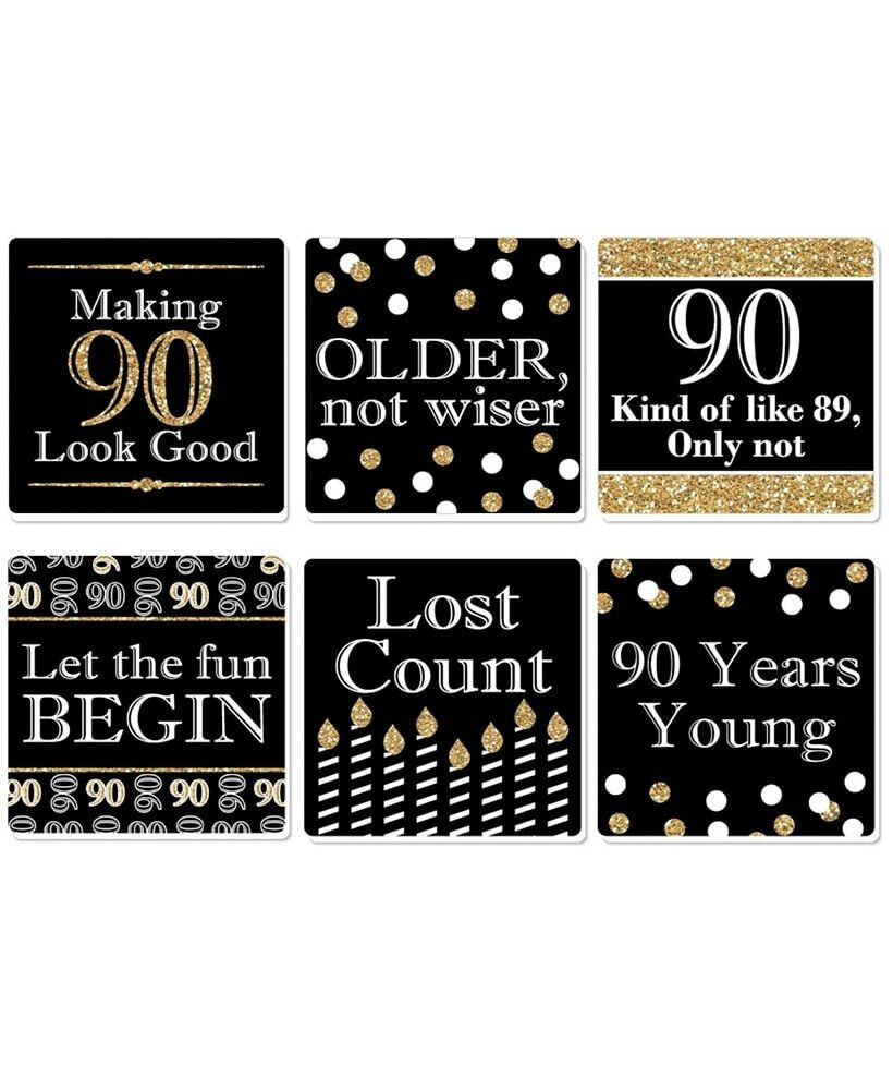 Big Dot of Happiness adult 90th Birthday - Gold - Funny Party Decor - Drink Coasters - Set of 6