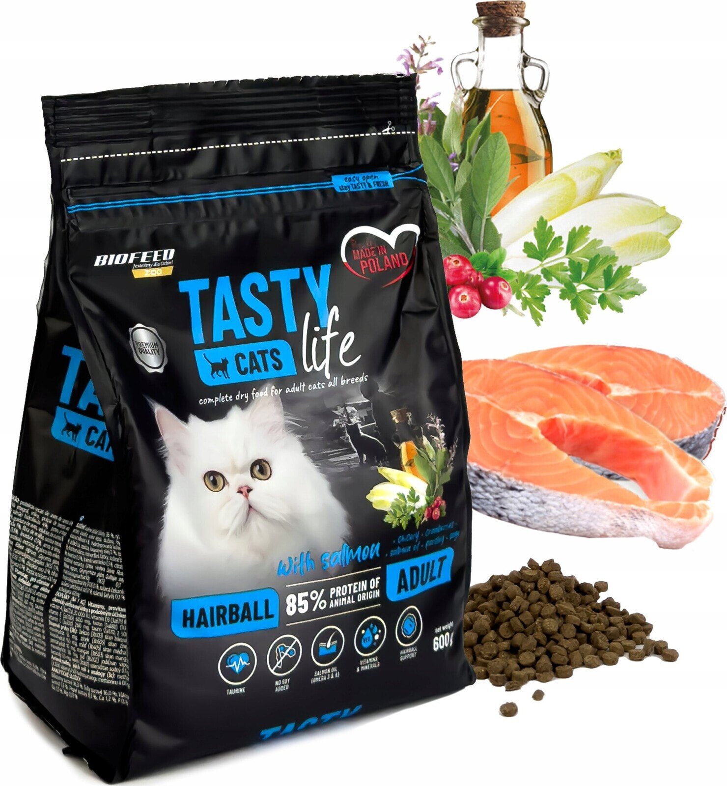 Biofeed BIOFEED TASTY CATS LIFE HAIRBALL WITH SALMON 600G