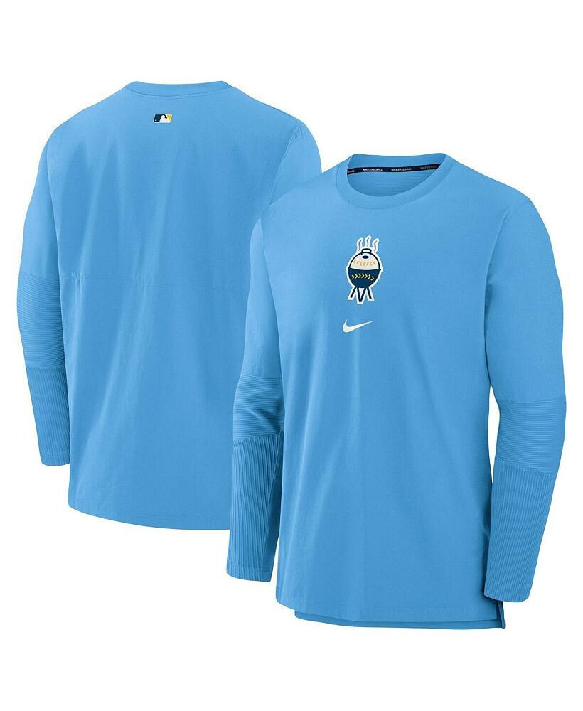 Nike men's Powder Blue Milwaukee Brewers Authentic Collection City Connect Player Tri-Blend Performance Pullover Jacket