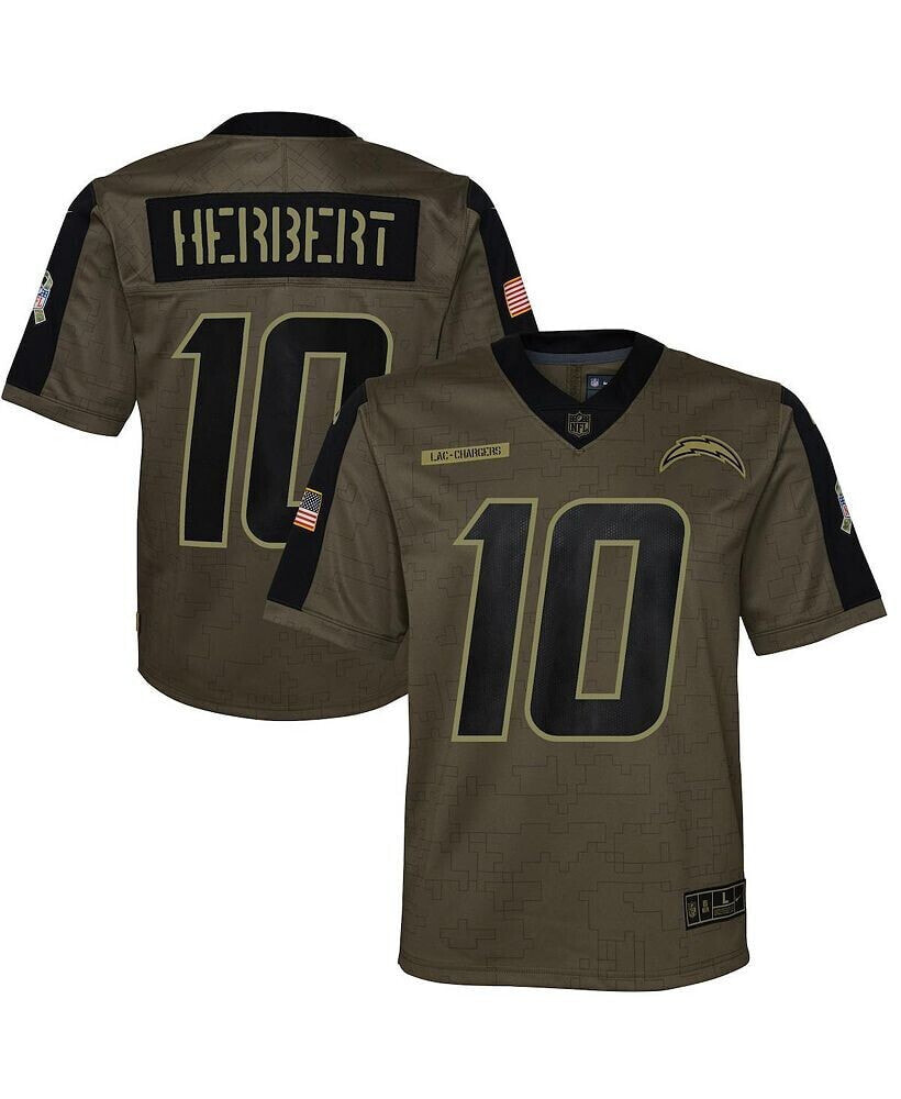 Nike big Boys Justin Herbert Olive Los Angeles Chargers 2021 Salute To Service Game Jersey