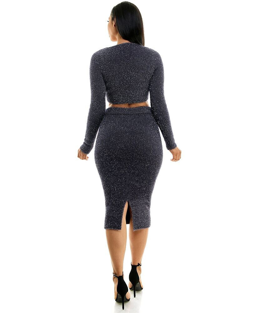 Bebe women's Lurex Eyelash Sweater Set 2piece dress