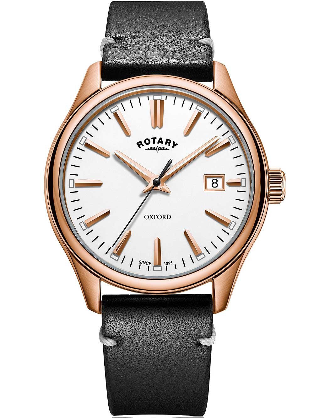 Мужские наручные часы с черным кожаным ремешком  Rotary GS05094/02 Oxford mens watch 40mm 5ATM