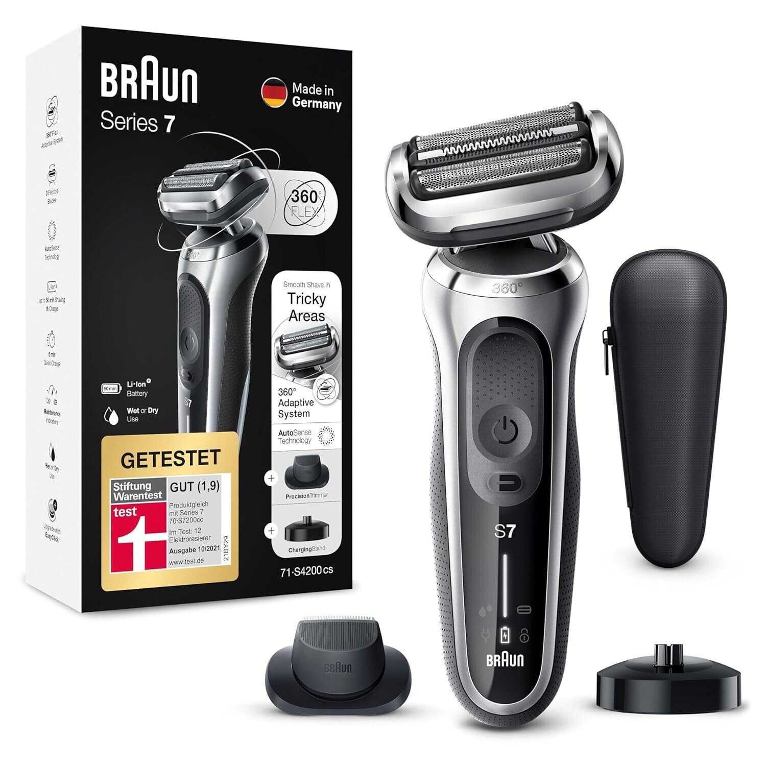 Braun Series 8 Men's Razor with 4+1 Shaving Head, Electric Shaver, Precision Long Hair Trimmer, Charging Station, 60 Minutes Running Time, Wet & Dry, Made in Germany, Valentine's Day Gift for Him,