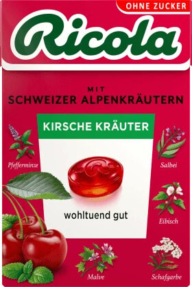 Bonbon, Kirsche Kräuter, zuckerfrei, in der Taschenbox, 50 g