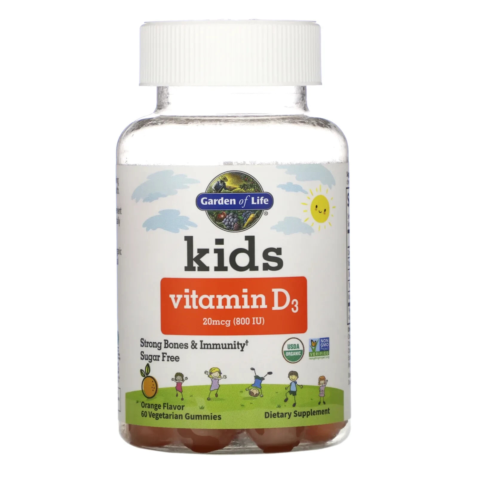 Kids, Vitamin D3, Orange Flavor, 20 mcg (800 IU), 60 Vegetarian Gummies