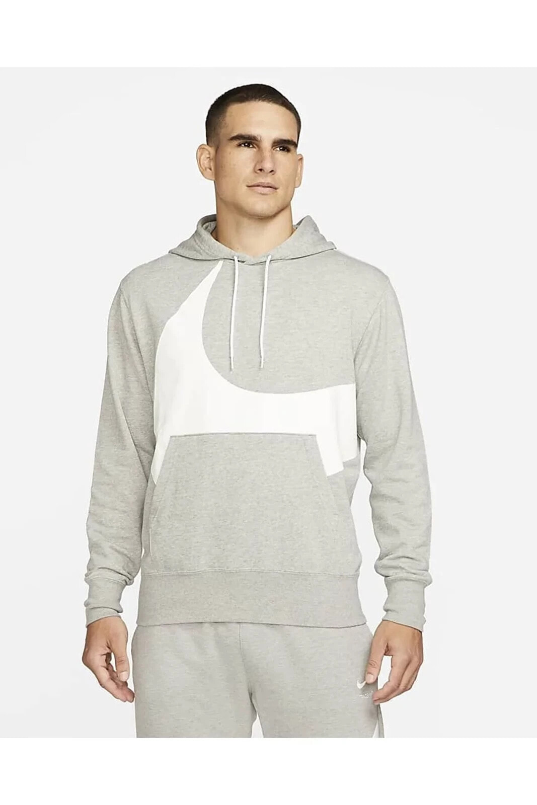 Men's Sportswear Swoosh Pullover Dark Grey Heather/white Hoodie Erkek Kapüşonlu Sweatshirt - Gr