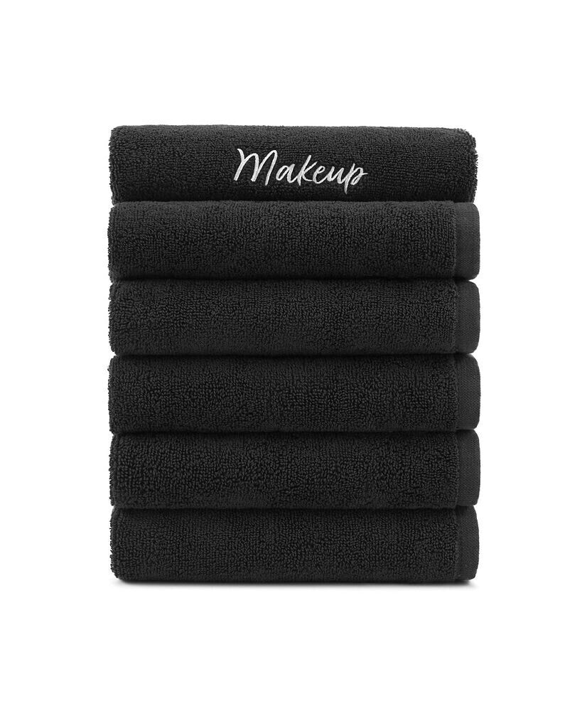 Arkwright Home host & Home Cotton Makeup Removal Fingertip Towel (Pack of 6), Embroidered, 11x17, Black