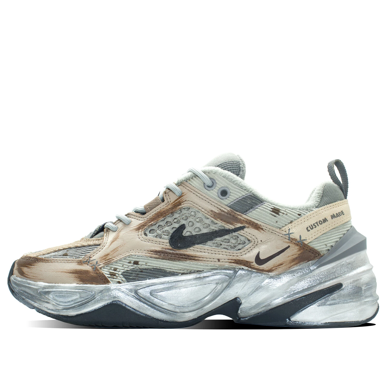 Nike M2K Tekno Slip-Resistant Low-Top Chunky Sneakers Unisex Silver Brown