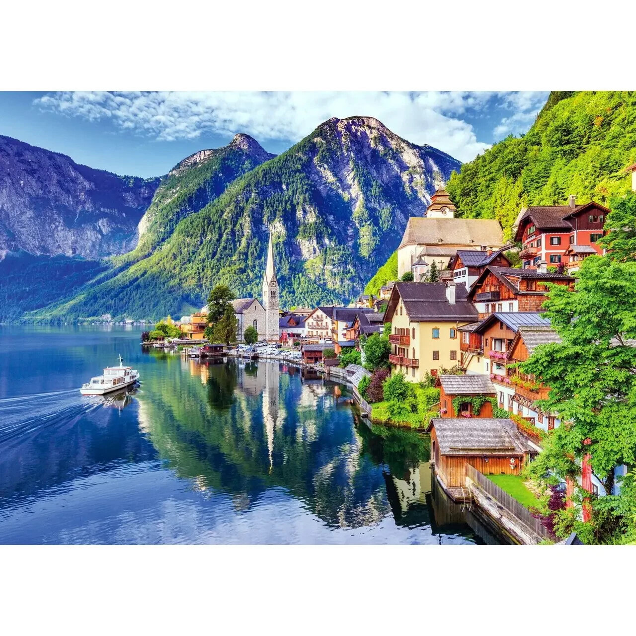 Puzzle Hallstätter See und Dorf mit Boot