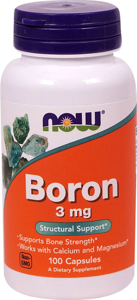 NOW Boron Бор с кальцием и магнием для поддержки здоровья костей 3 мг 250 вегетарианских капсул