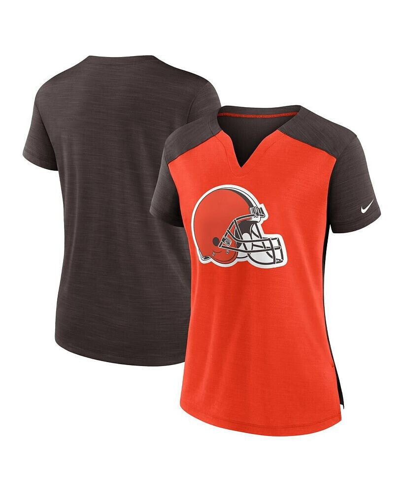 Nike women's Orange, Brown Cleveland Browns Impact Exceed Performance Notch Neck T-shirt