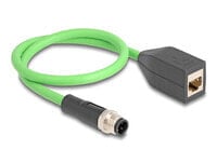 Delock M12 Kabel D-kodiert 4 Pin Stecker zu RJ45 Buchse PUR TPU 0.5 m - Cable - Network