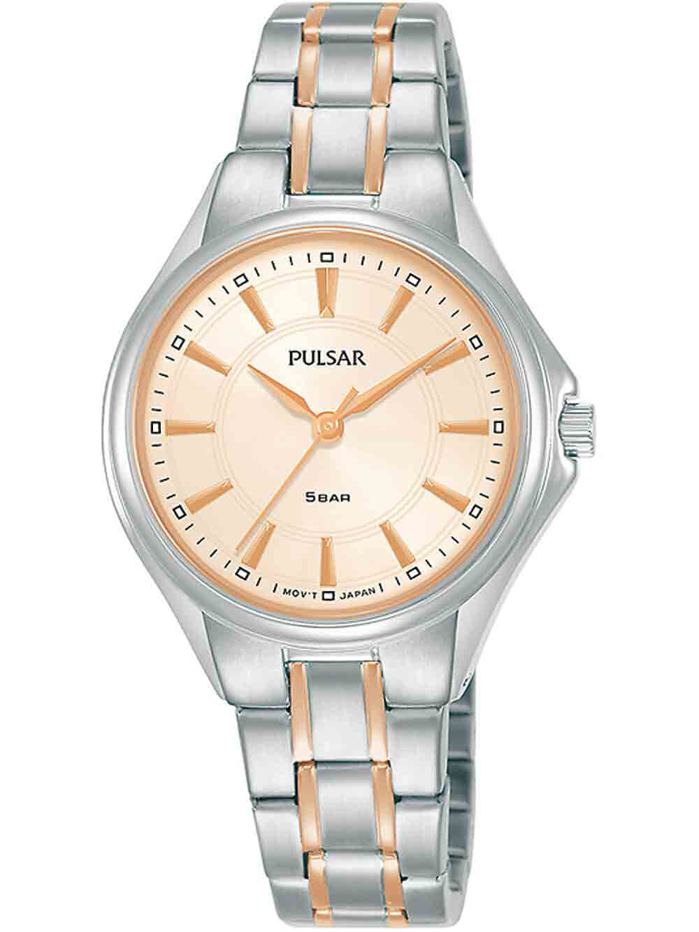 Женские наручные кварцевые часы Pulsar ремешок из нержавеющей стали. Водонепроницаемость-5 АТМ. Защищенное от царапин минеральное стекло.