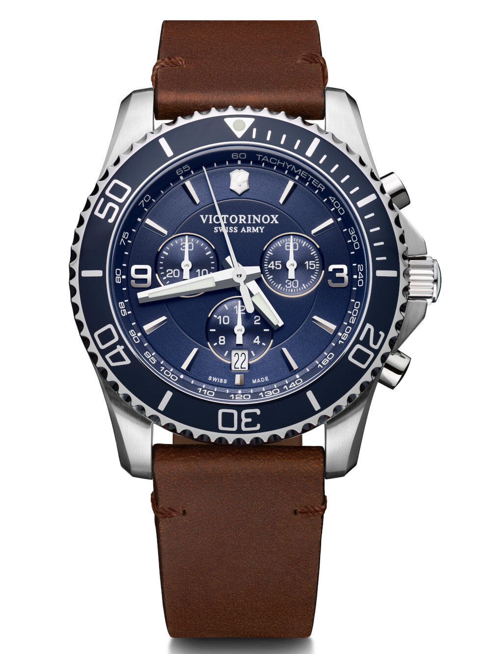 Мужские наручные часы с коричневым кожаным ремешком Victorinox 241865 Maverick Chronograph 43mm 10ATM