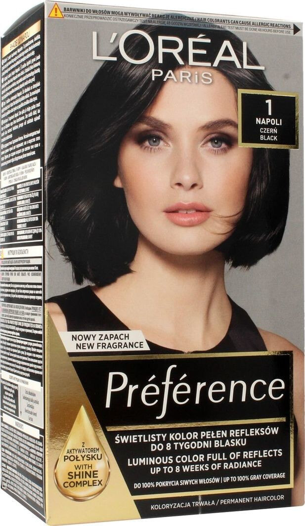 L'Oreal Paris Preference Hair Colour 1 Стойкая краска, придающая блеск волосам, оттенок черный наполи