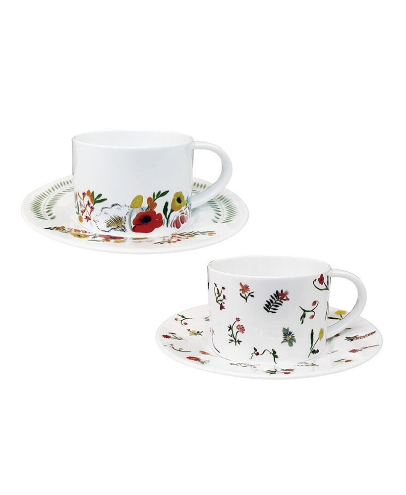 Twig New York language of Flowers Cups & Saucers - Set of 2