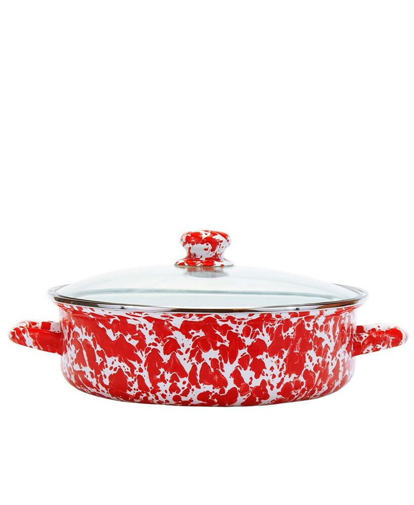 Red Swirl Enamelware Collection 5 Quart Saute Pan