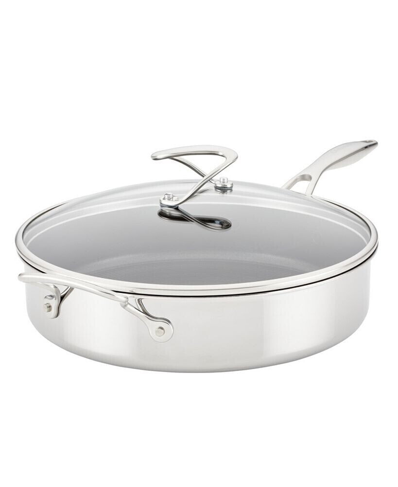 SteelShield C-Series Tri-Ply Clad Nonstick Saute Pan with Lid and Helper Handle, 5-Quart, Silver