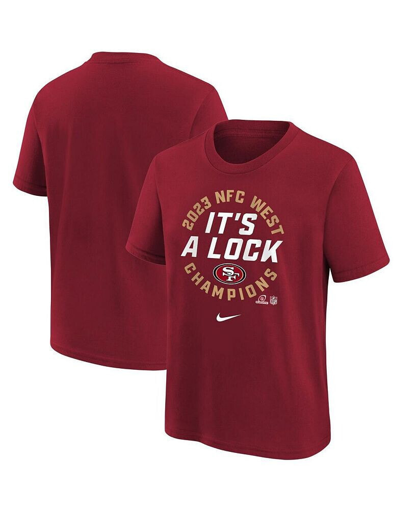 Nike big Boys Scarlet San Francisco 49ers 2023 NFC West Division Champions Locker Room Trophy Collection T-shirt