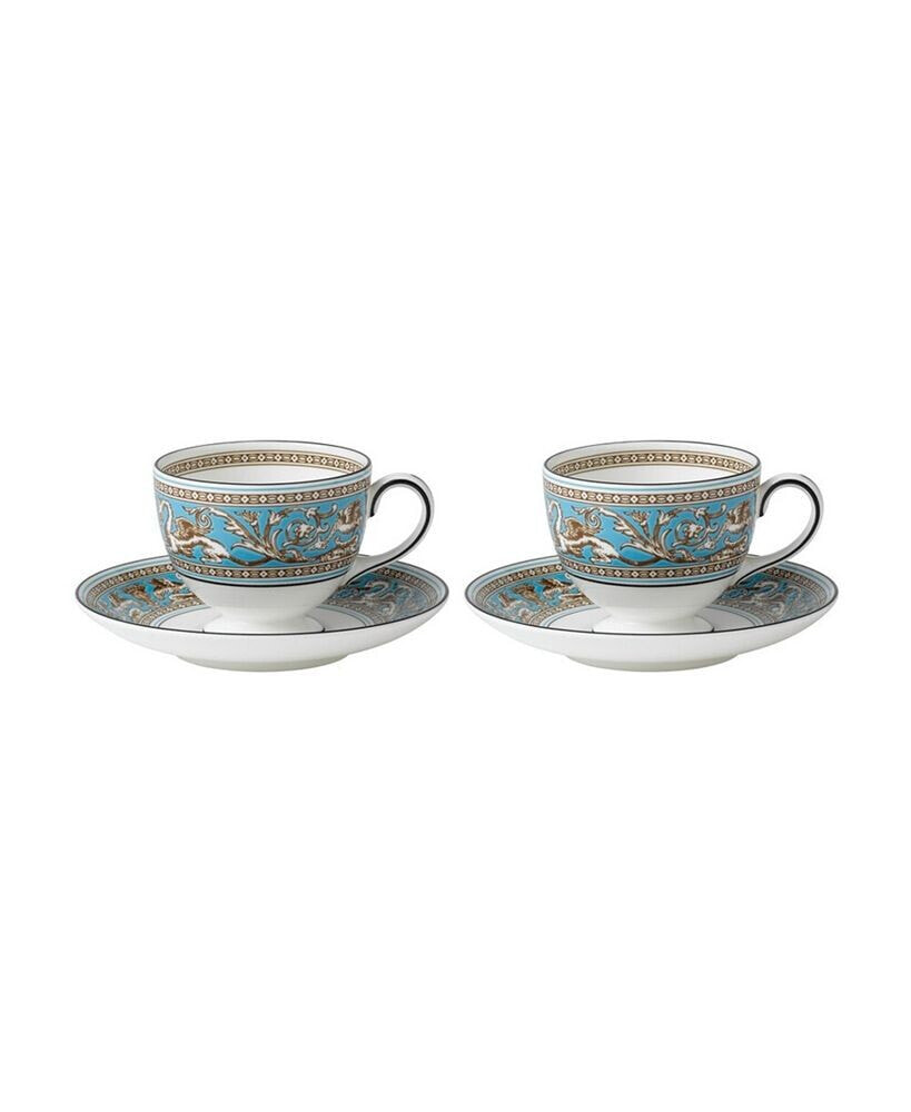 Wedgwood florentine Turquoise 4 Piece Teacup Saucer Set
