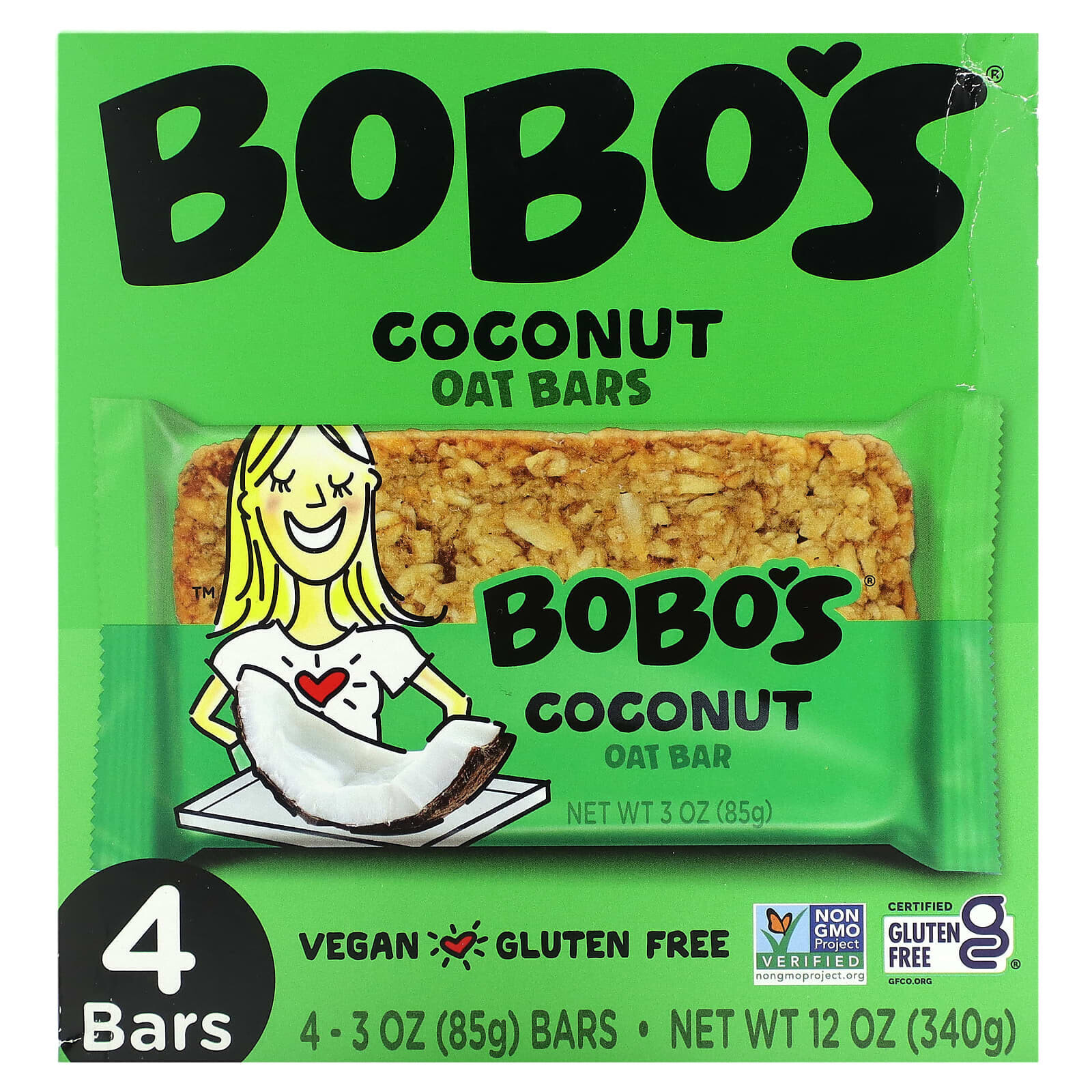 Bobo's Oat Bars, Овсяные батончики с арахисовой пастой и шоколадной крошкой, 4 батончика, по 85 г (3 унции)