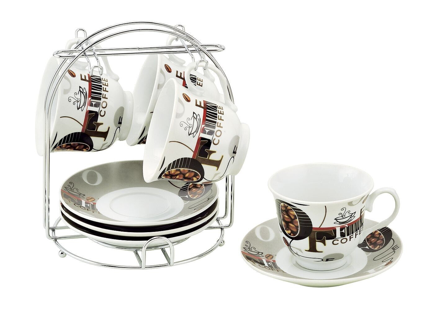 Lorren Home Trends set of 4 Coffee Cups On Metal Stand