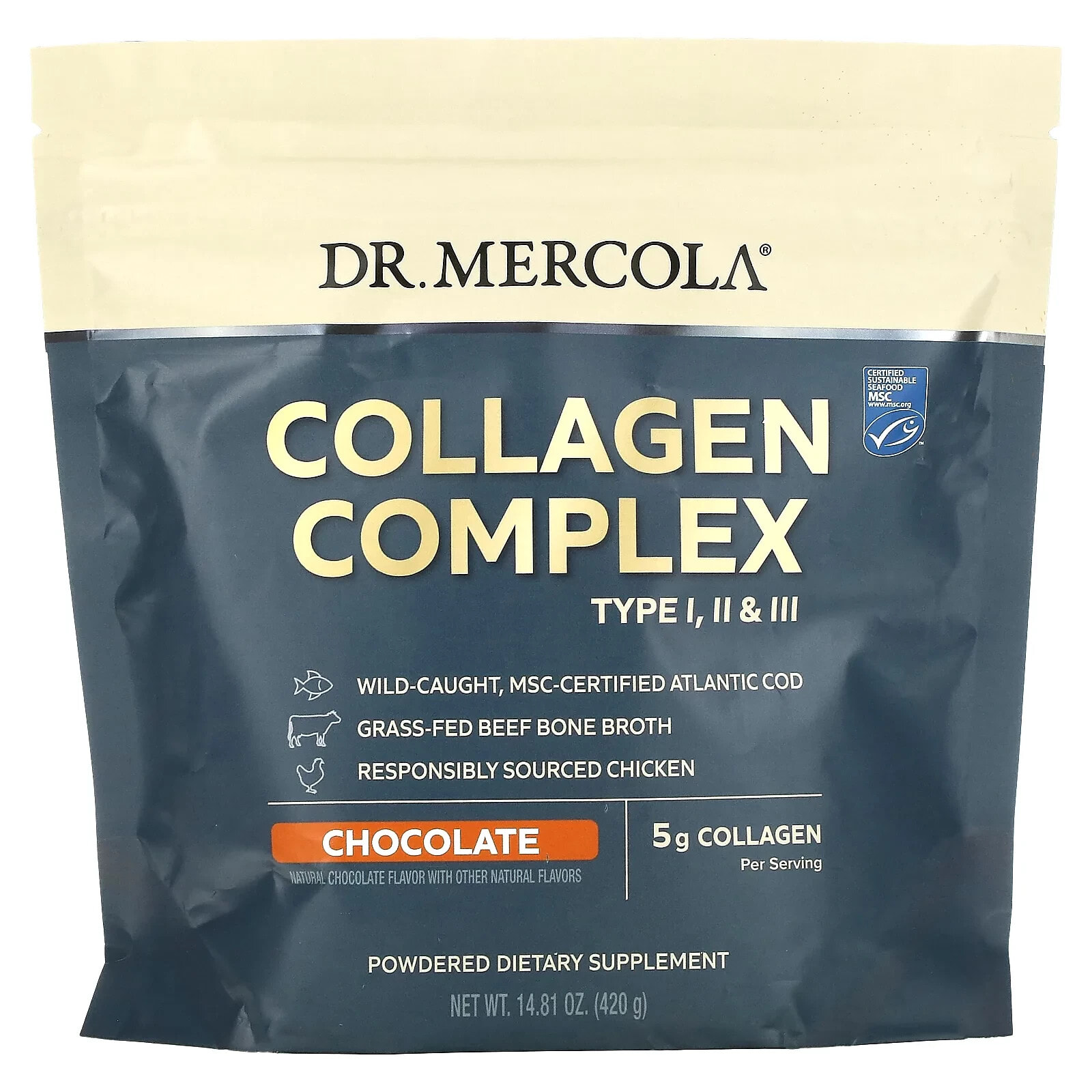 Dr. Mercola, Collagen Complex Type l, ll & lll, ваниль, 5 г, 309 г (10,89 унции)