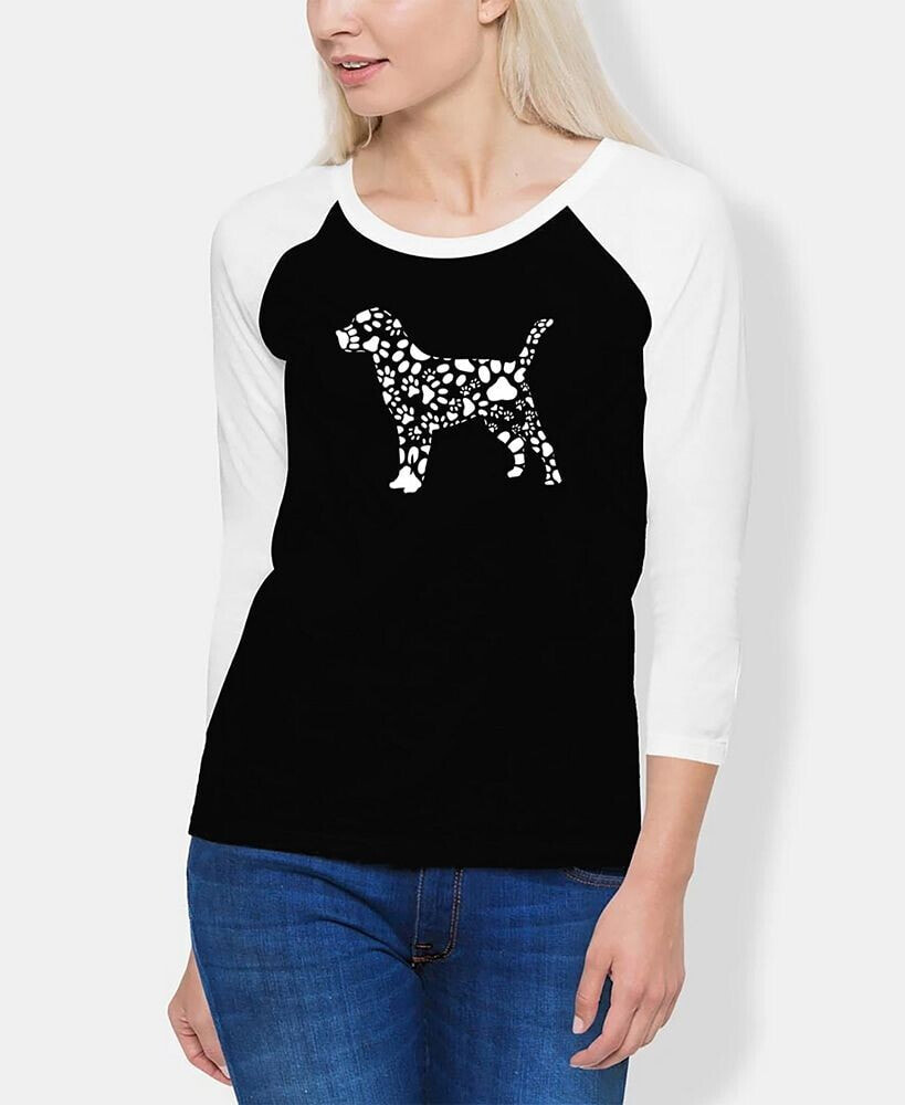 LA Pop Art women's Raglan Dog Paw Prints Word Art T-shirt