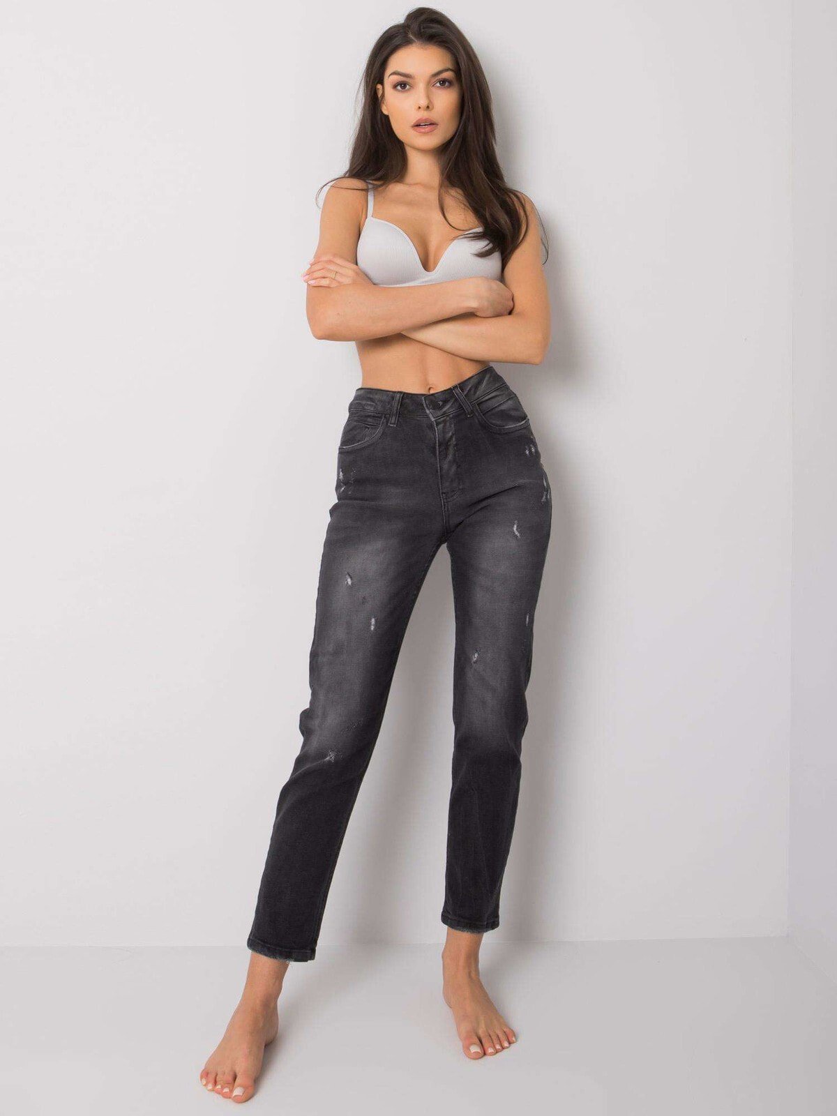 Женские джинсы прямого кроя Factory Price состаренные, темно-серый