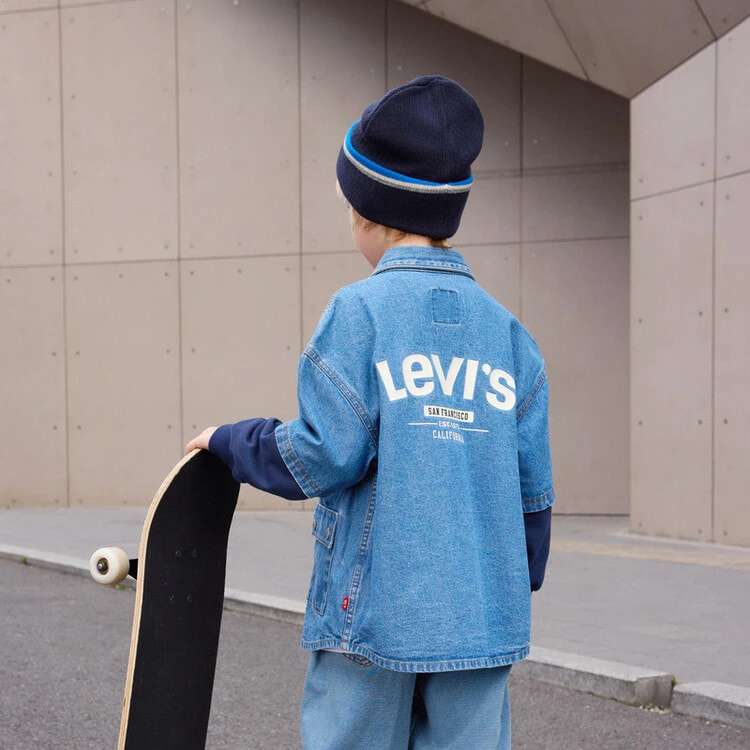 Levi’s Comfortable Mock Two-Piece Shirt Coat Lake Gray Blue Children Aged 3-7 Years Old
