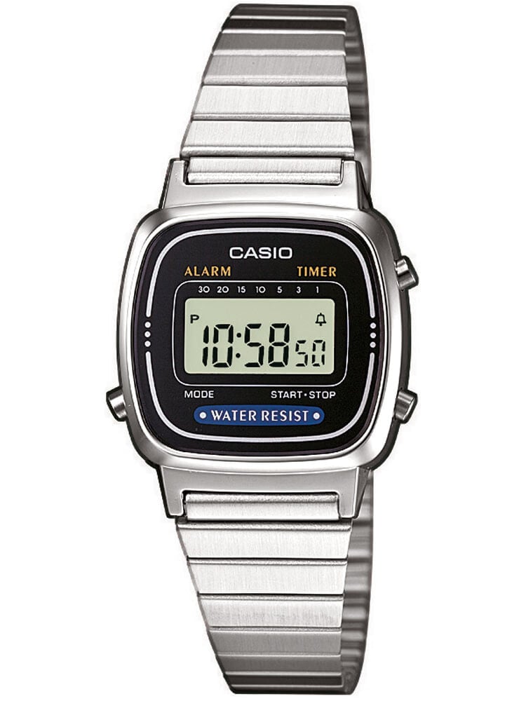 Мужские наручные электронные часы с серебряным браслетом CASIO LA670WEA-1EF Collection Ladies 24mm 3 ATM